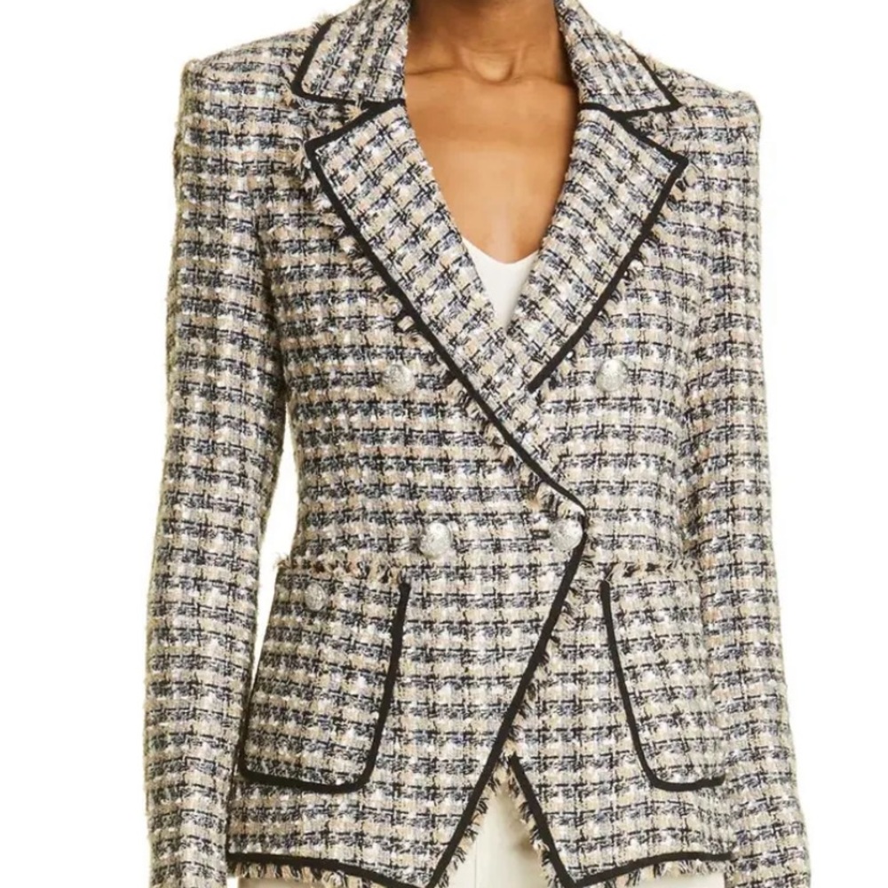 Veronica Beard Black and Cream Tweed Blazer